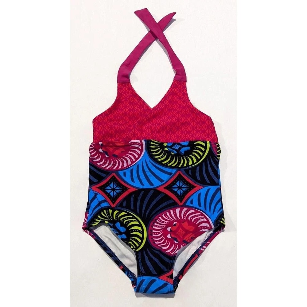 New Tea Toddler Girls Size 3T Pink Blue Green Geometric Halter Tie 1pc Swimsuit